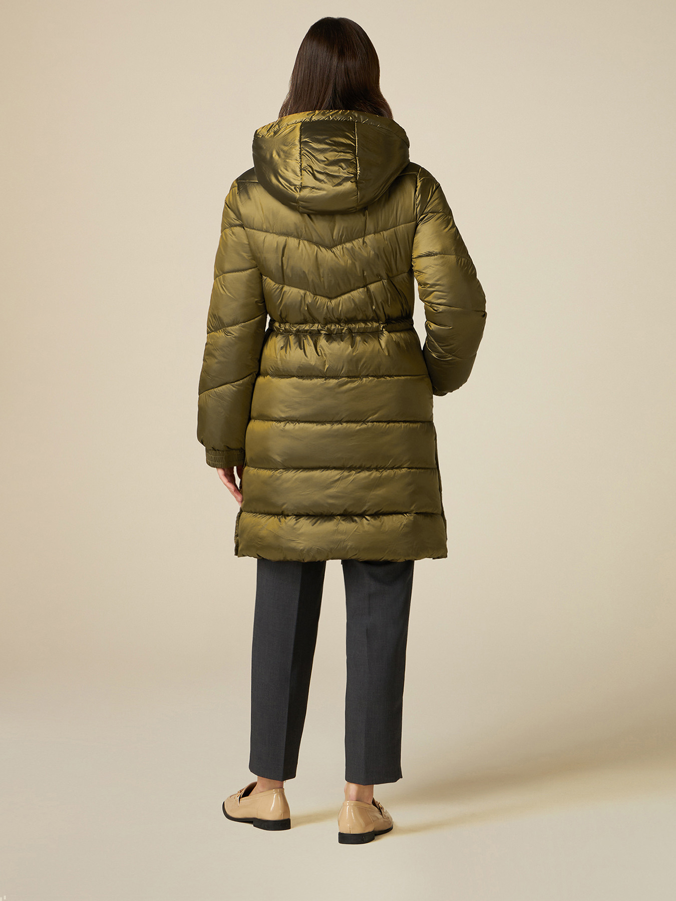 Bronze colour midi length down jacket image number 2