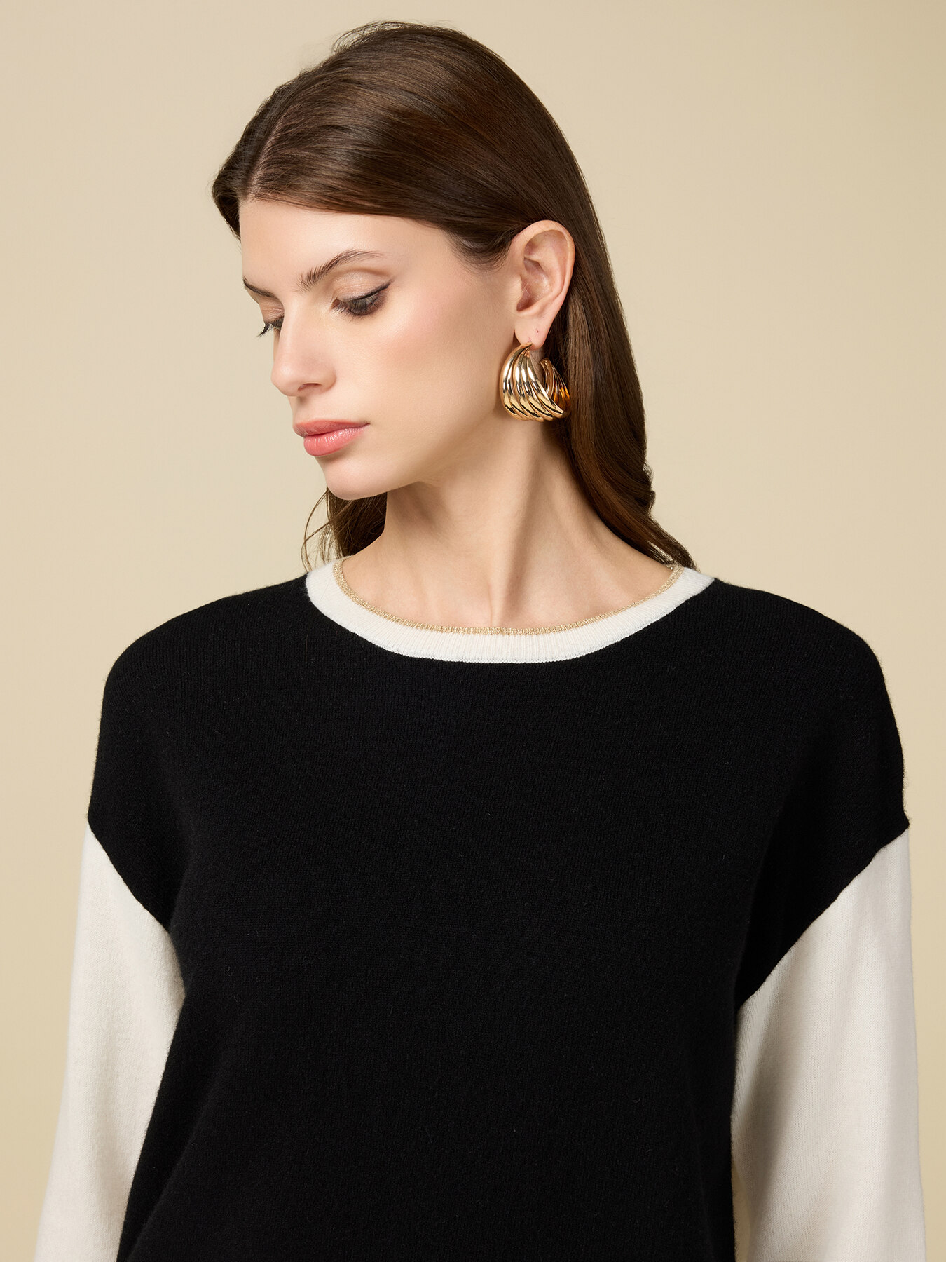 Block colour jumper with lurex trims image number 2