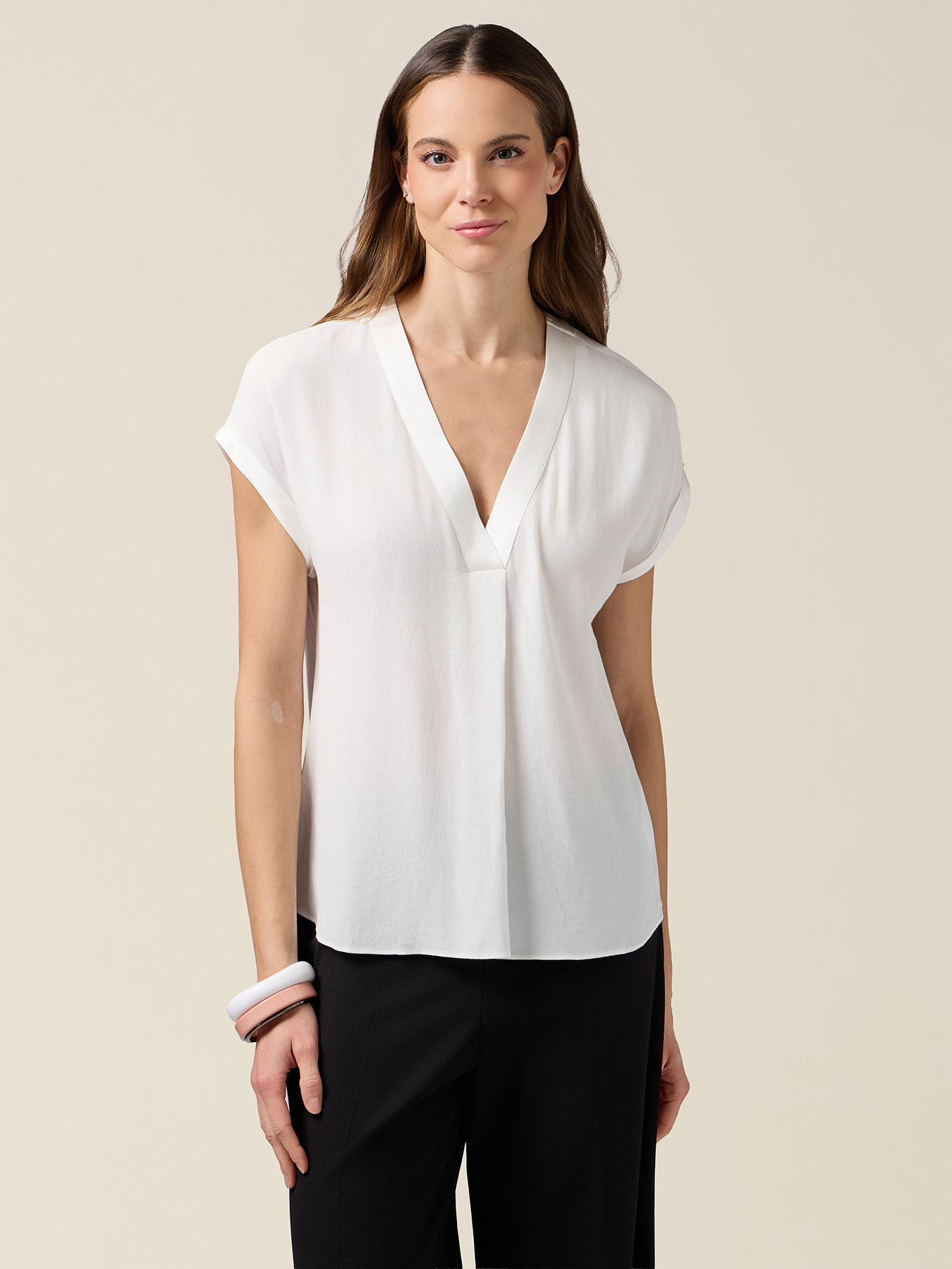 Bi-material blouse with kimono sleeves image number 0