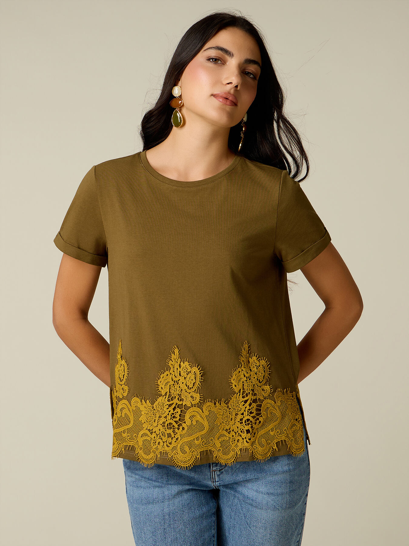 T-Shirt aus Baumwolle mit Spitze image number 0