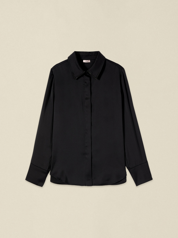 Satin shirt with jeweled collar