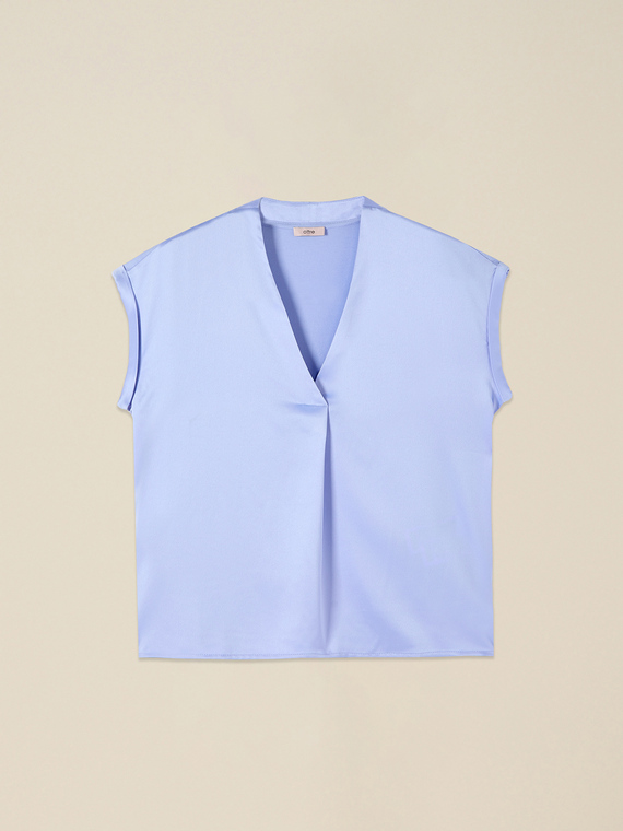 Zweistoff-T-Shirt mit V-Ausschnitt