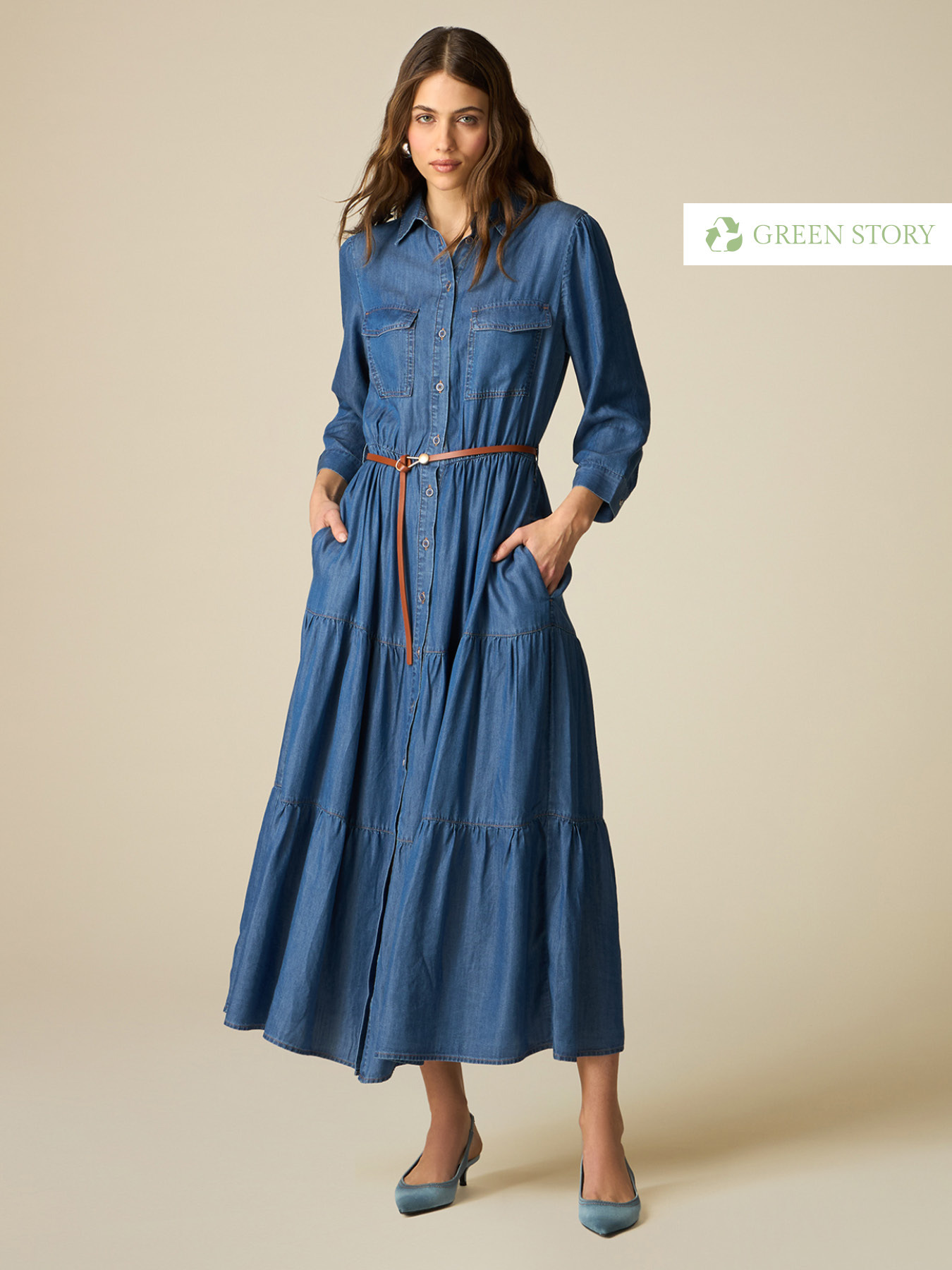 Long chambray chemisier dress image number 0