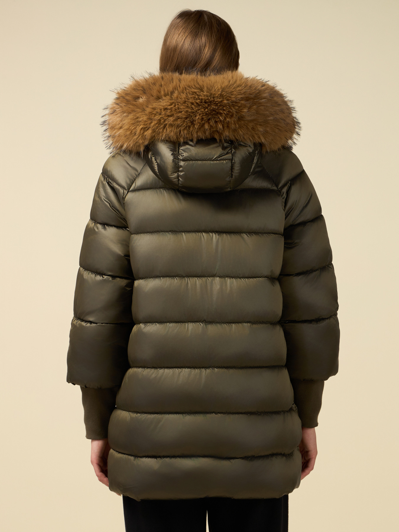 Midi down jacket with hood and cuffs image number 1