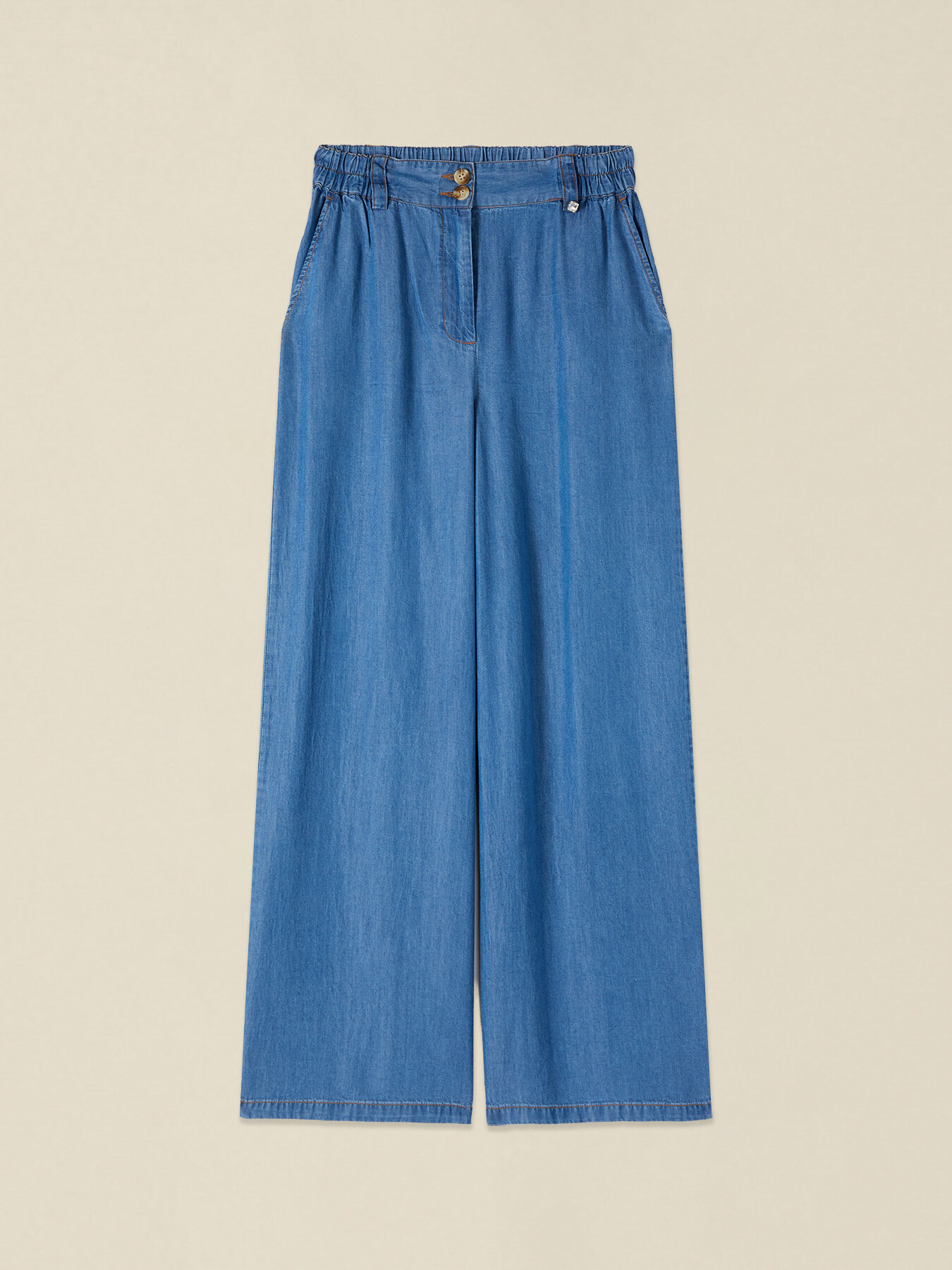 Pantalones palazzo de tencel efecto denim image number 4