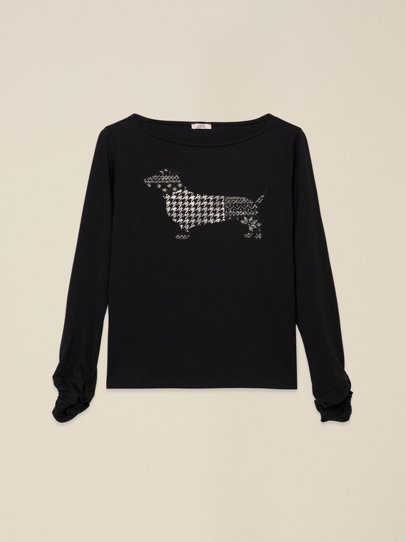 Long sleeve t-shirt with print and appliqu&eacute;s