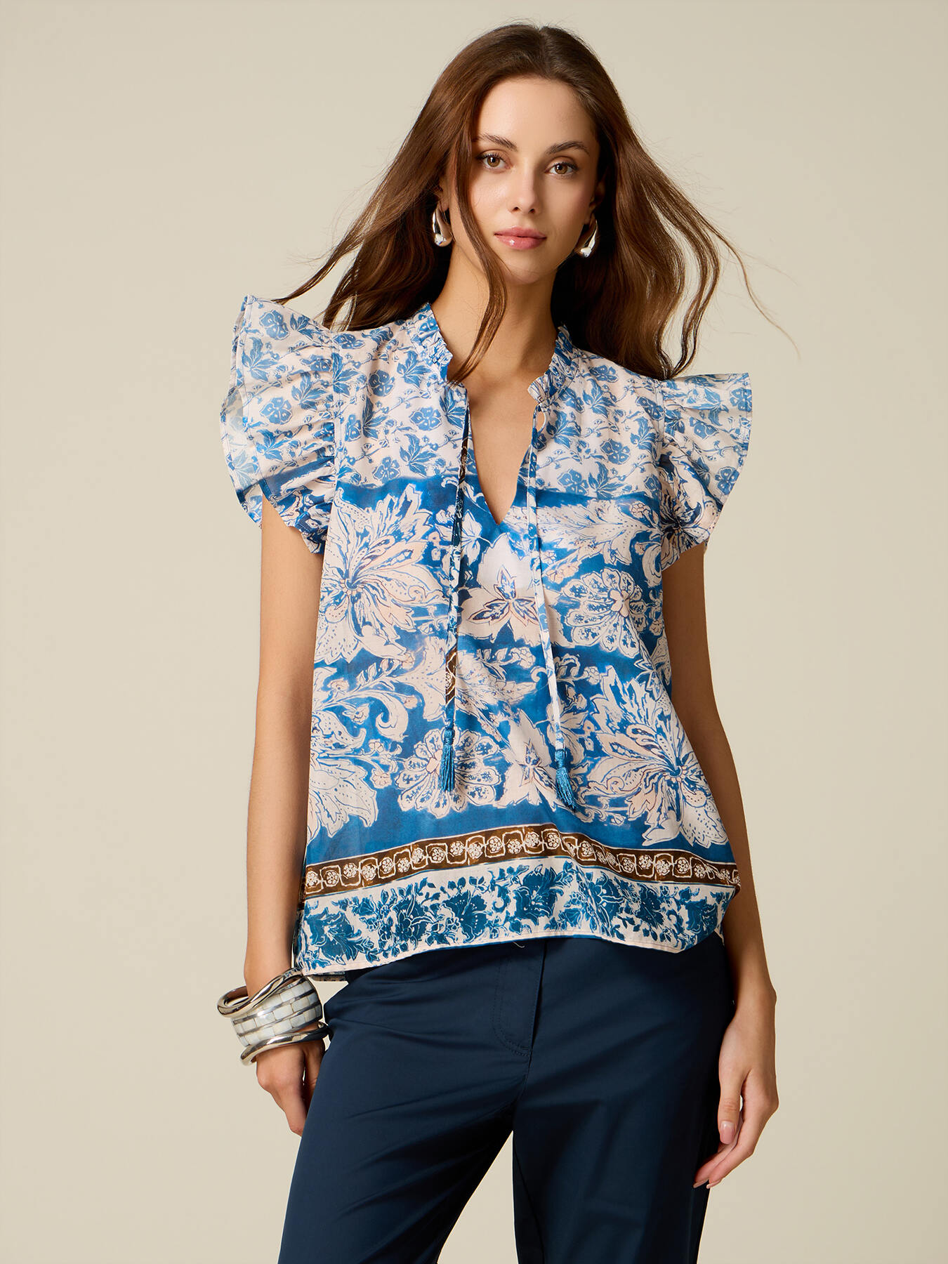 Patterned cotton muslin blouse image number 0