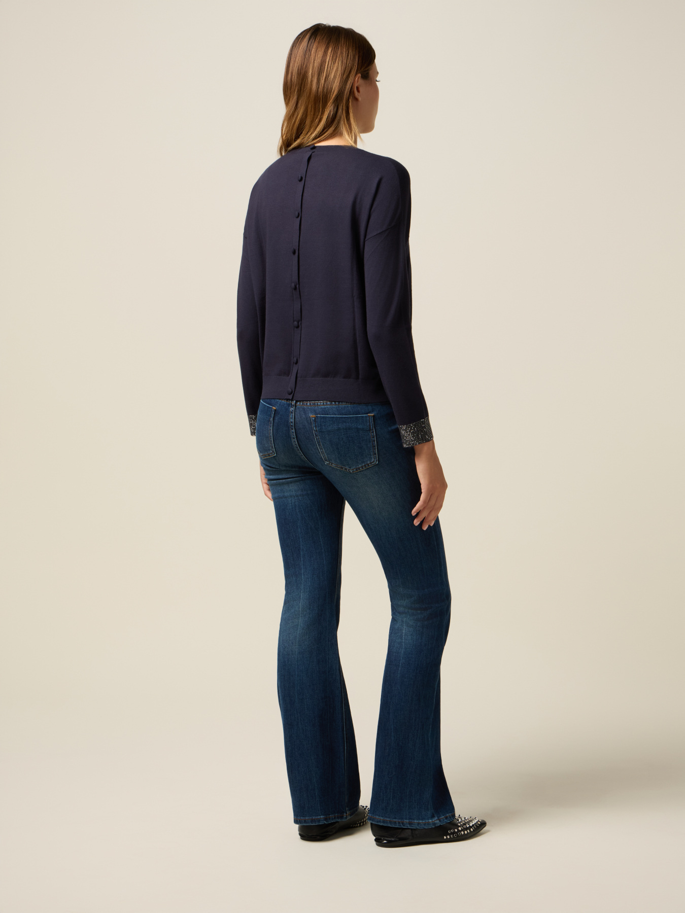 Mixed viscose sweater with decorated cuffs image number 1