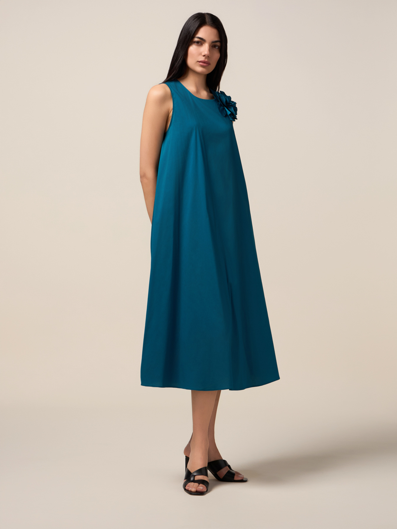 Rochie midi din poplin cu broșă image number 0