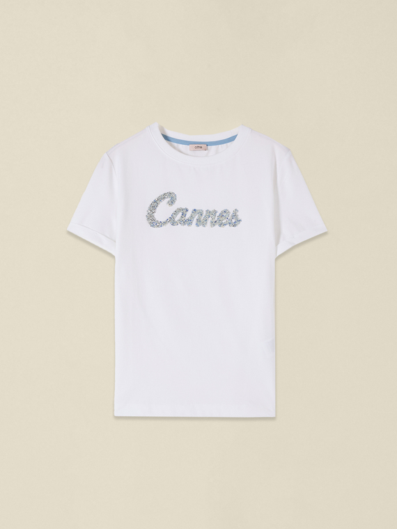 T-shirt con ricamo lettering