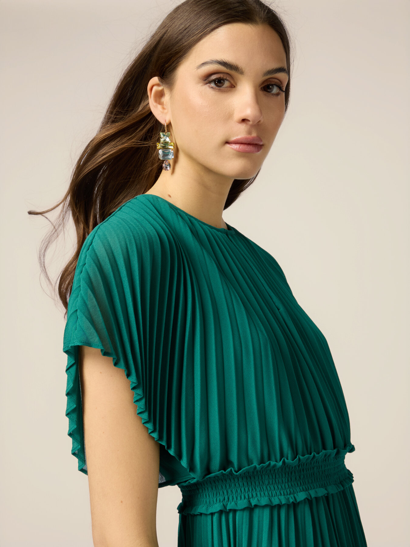 Long pleated georgette dress image number 2