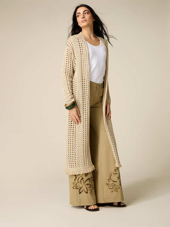 Maxi-Cardigan aus durchbrochenem Lurex