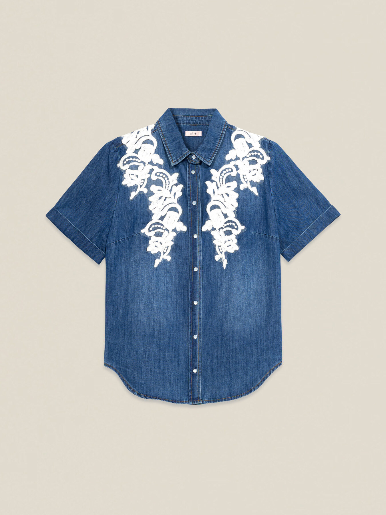 Camicia denim con ricamo floreale image number 3