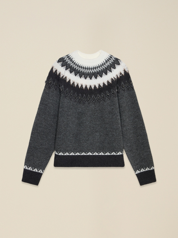 Jacquard-pattern sweater with stud embellishments