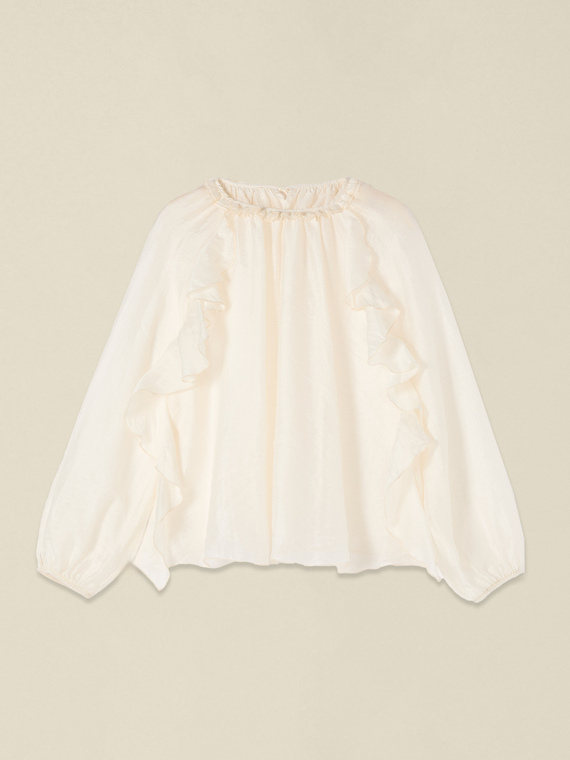 Blouse en voile m&eacute;lang&eacute; lin avec volants