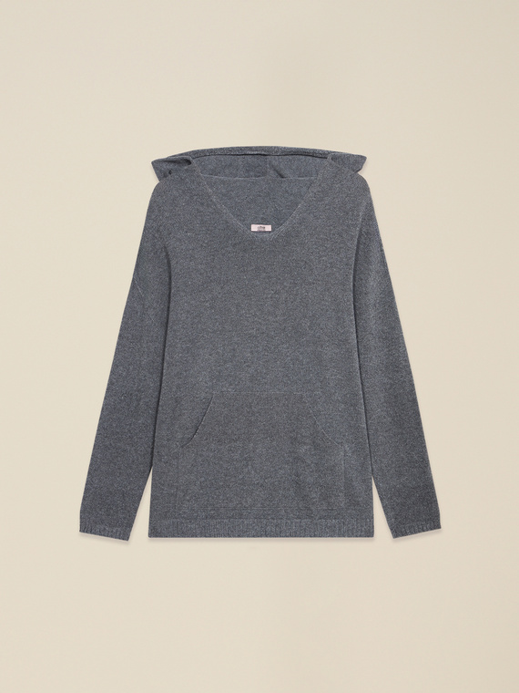 Hooded sweater with micro sequins