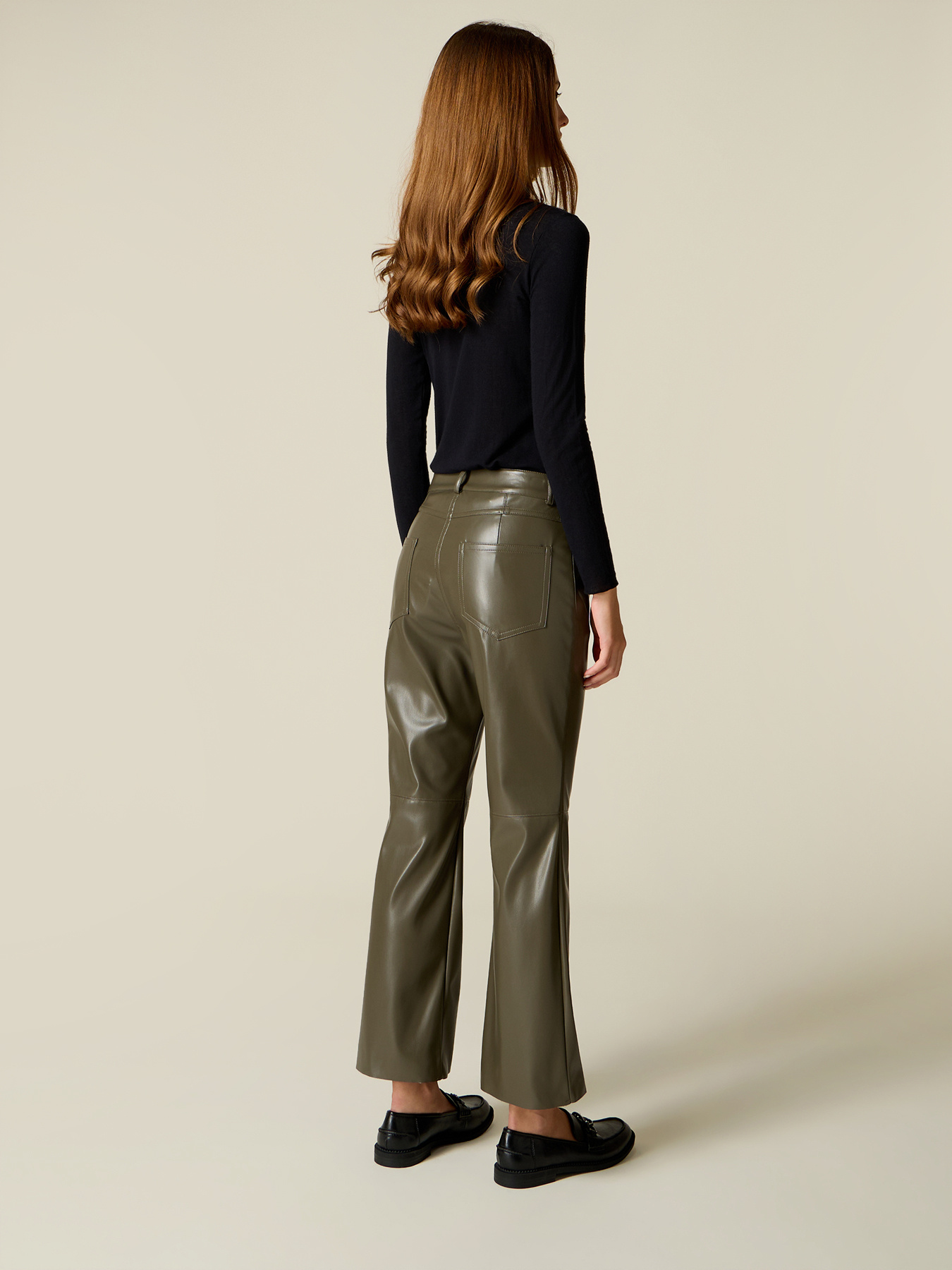 Flare trousers in coated fabric image number 1