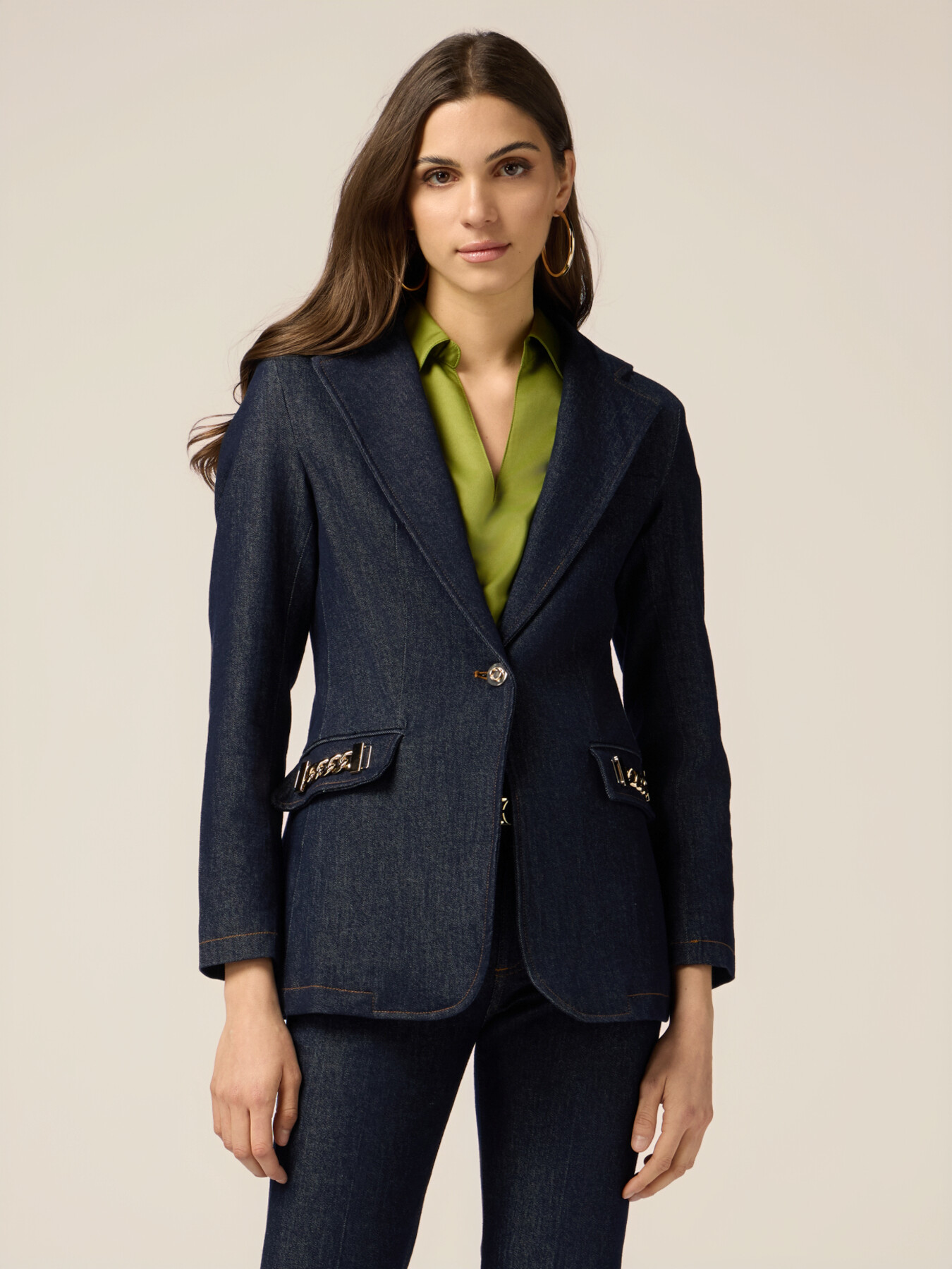 Denim blazer with metal chains image number 0