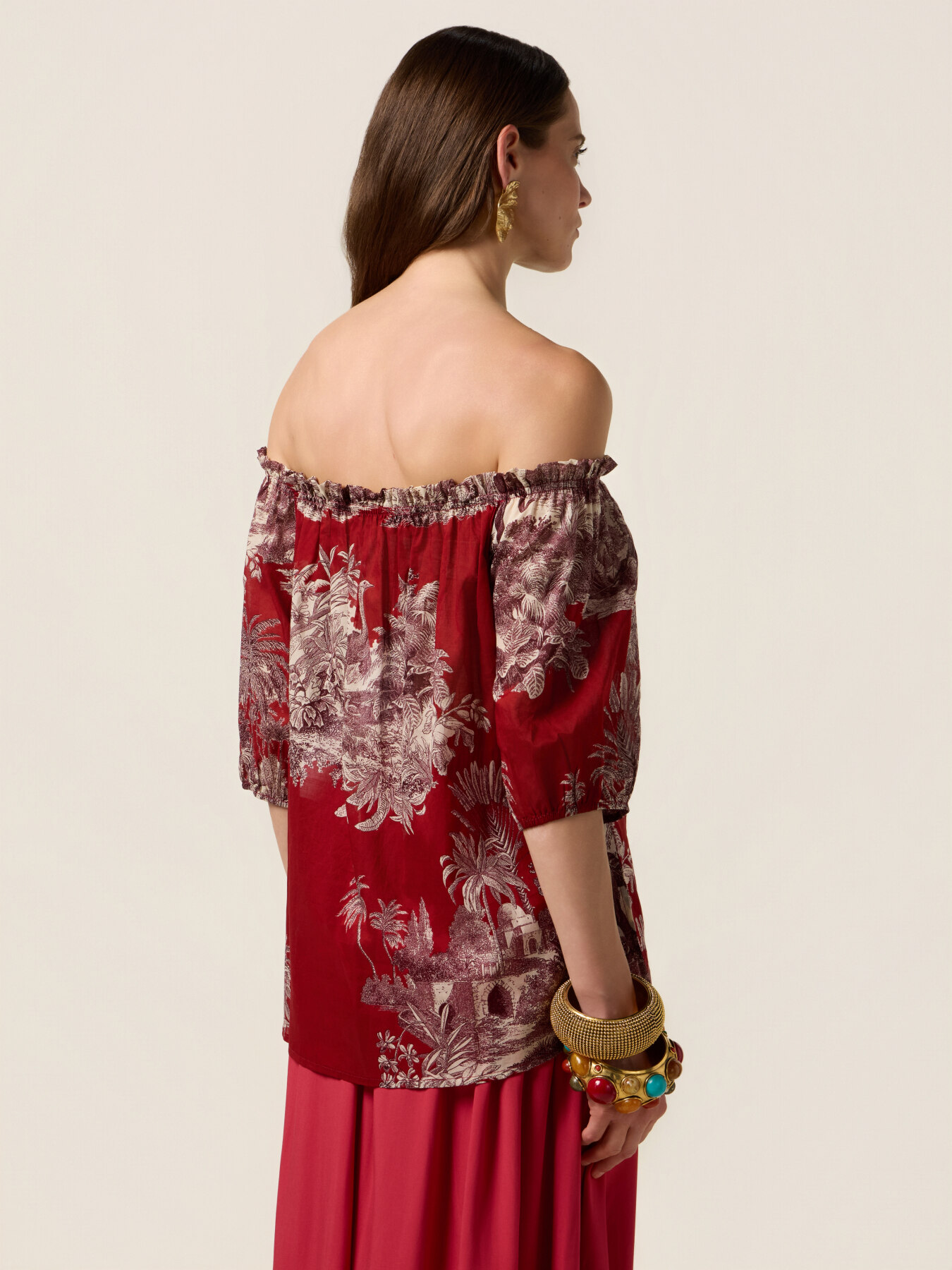 Schulterfreie Bluse mit Muster image number 1