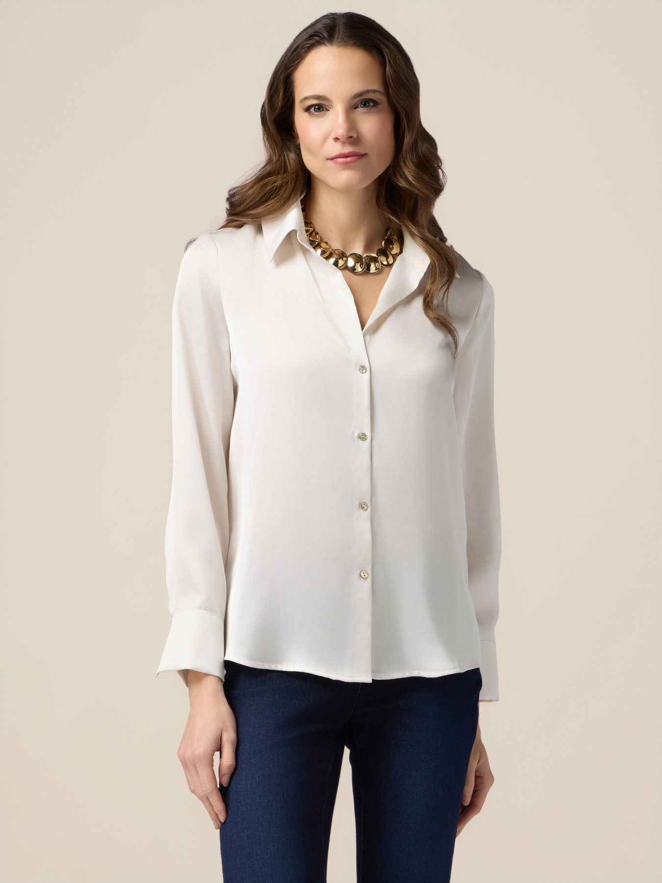 Camicia in raso tinta unita image number 0