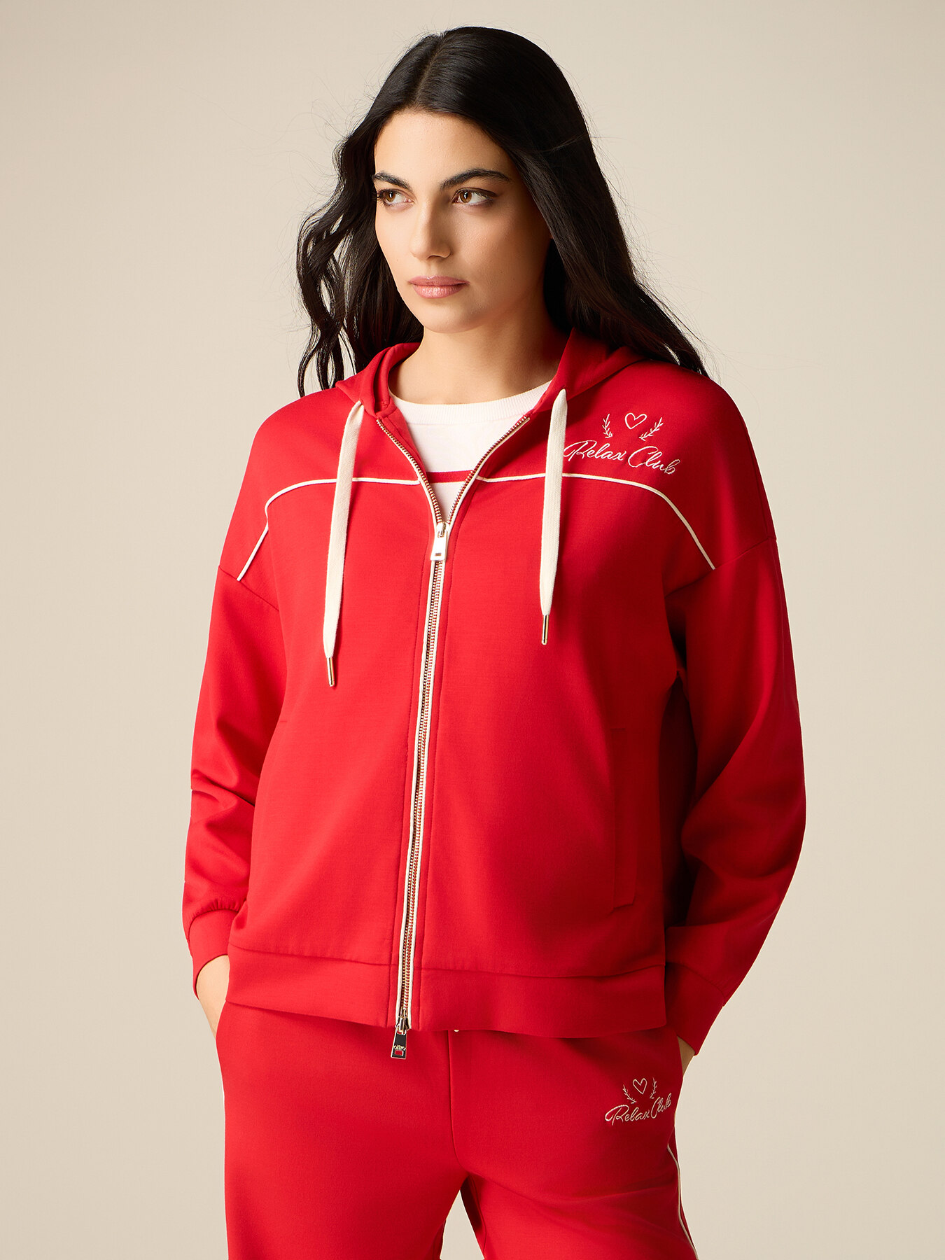 Sweatshirt with zip, hood and trim image number 0
