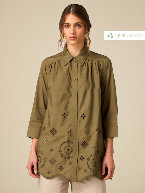 Oversized shirt with openwork embroidery