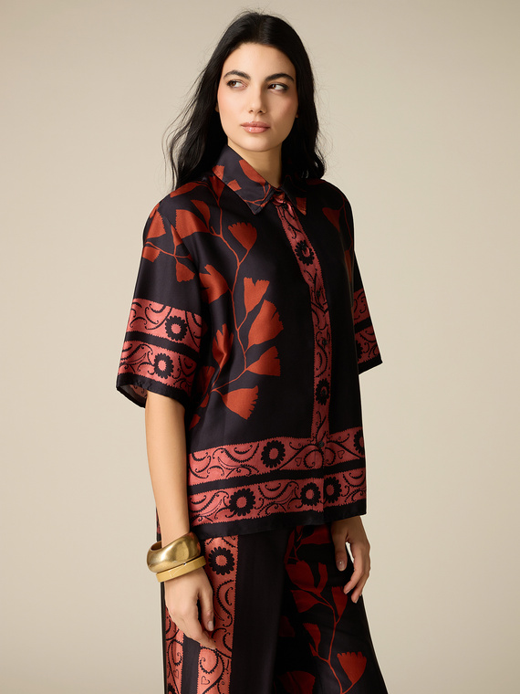 Patterned viscose satin shirt