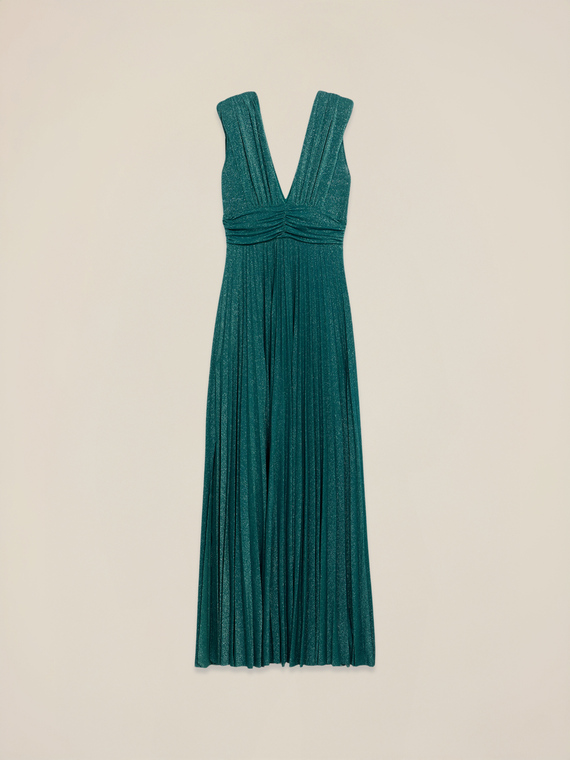 Long pleated dress in lurex jersey