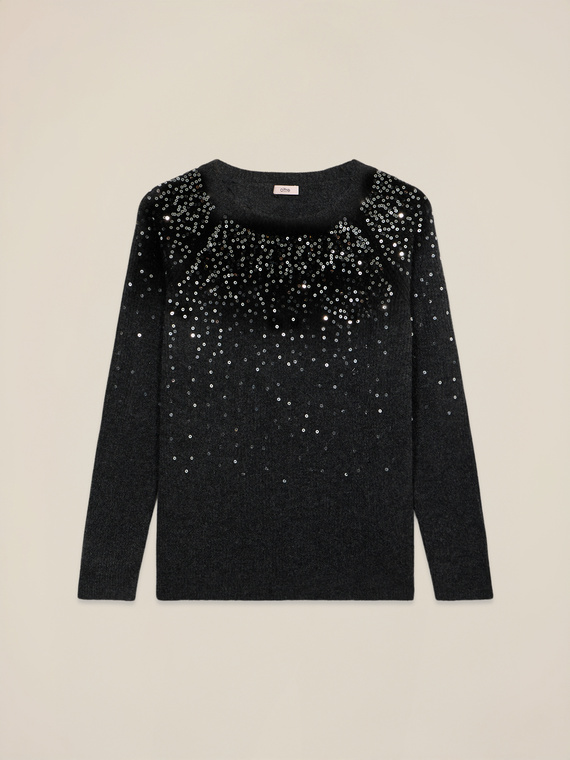 Mixed wool sweater with sequins