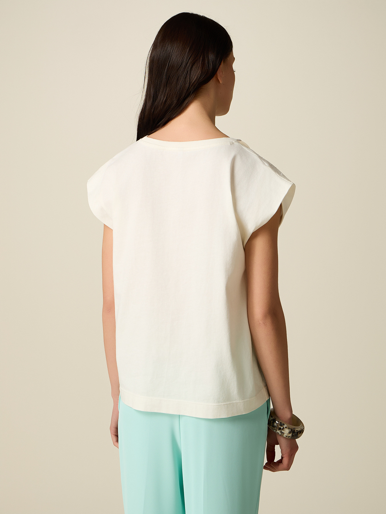 Tricou din bumbac cu cristale image number 1