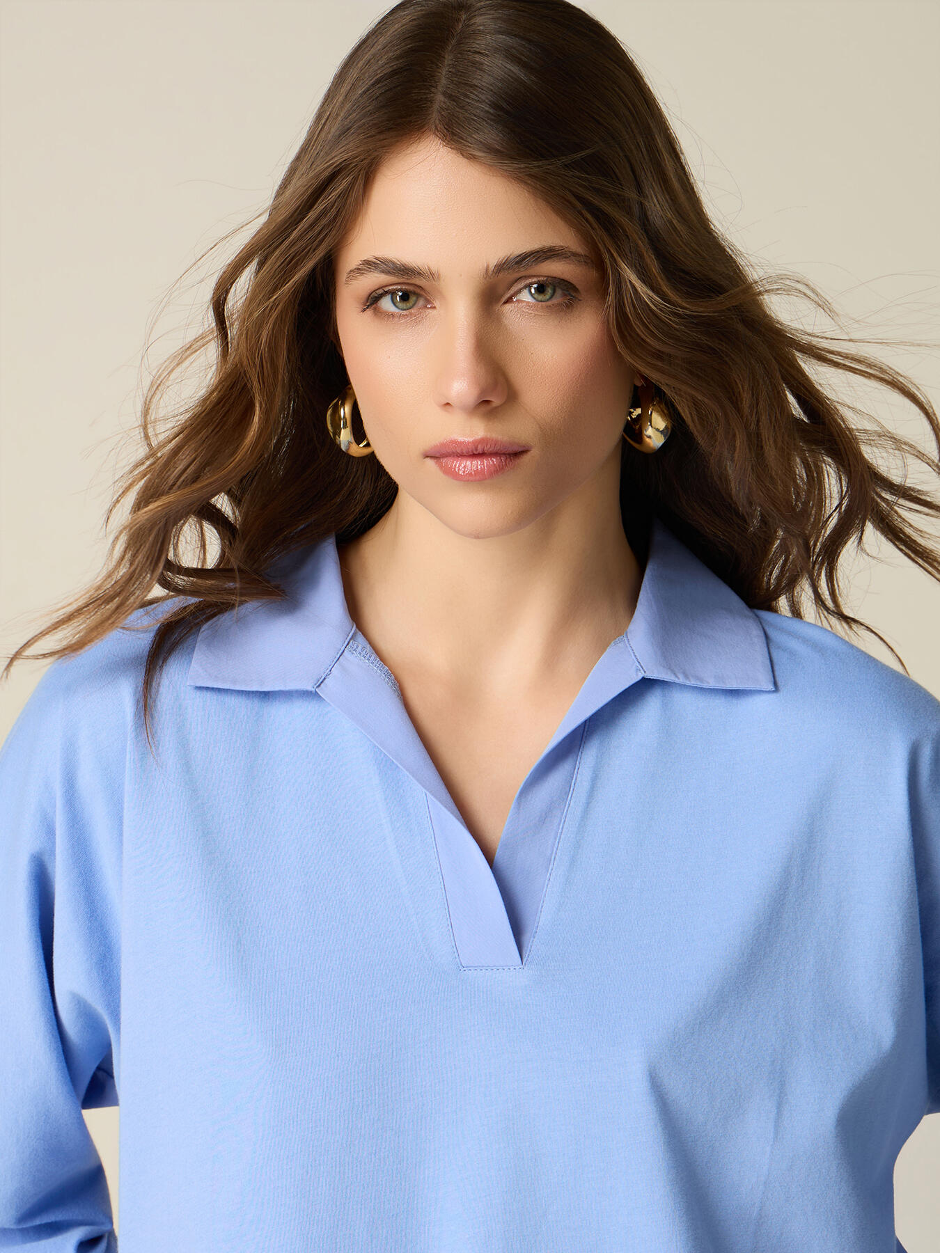 Polo t-shirt with poplin details image number 2