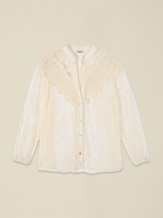 Embroidered see-through tulle shirt