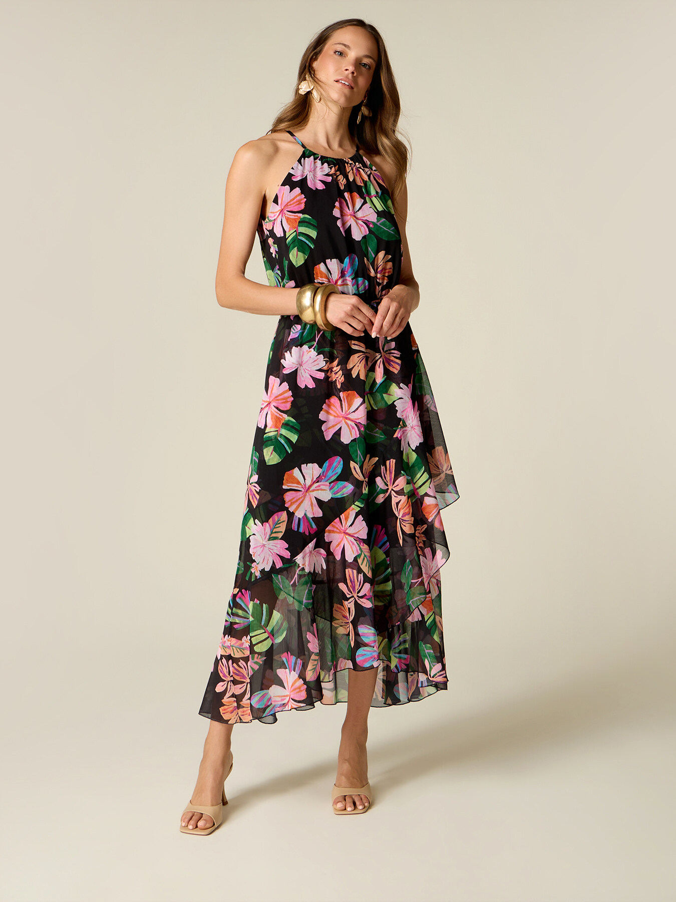 Vestito flare senza maniche fantasia image number 0
