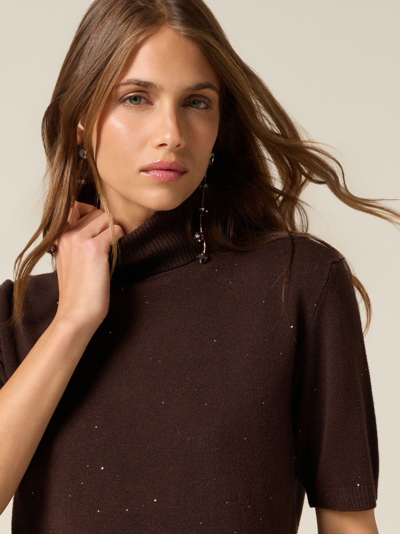 Pulover cu guler înalt mâneci scurte image number 2