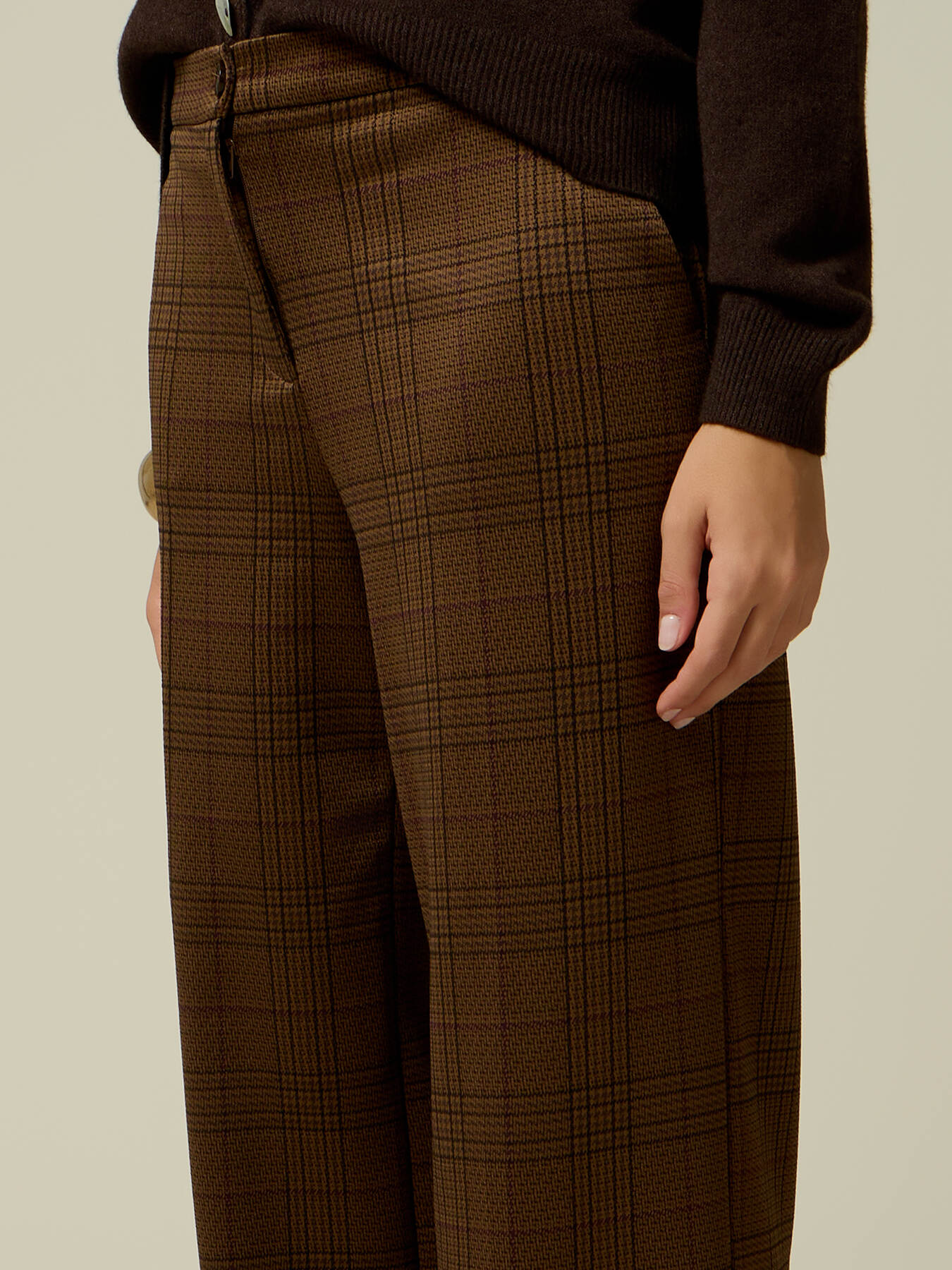 Pantalon palazzo en point de Milan &agrave; carreaux image number 2