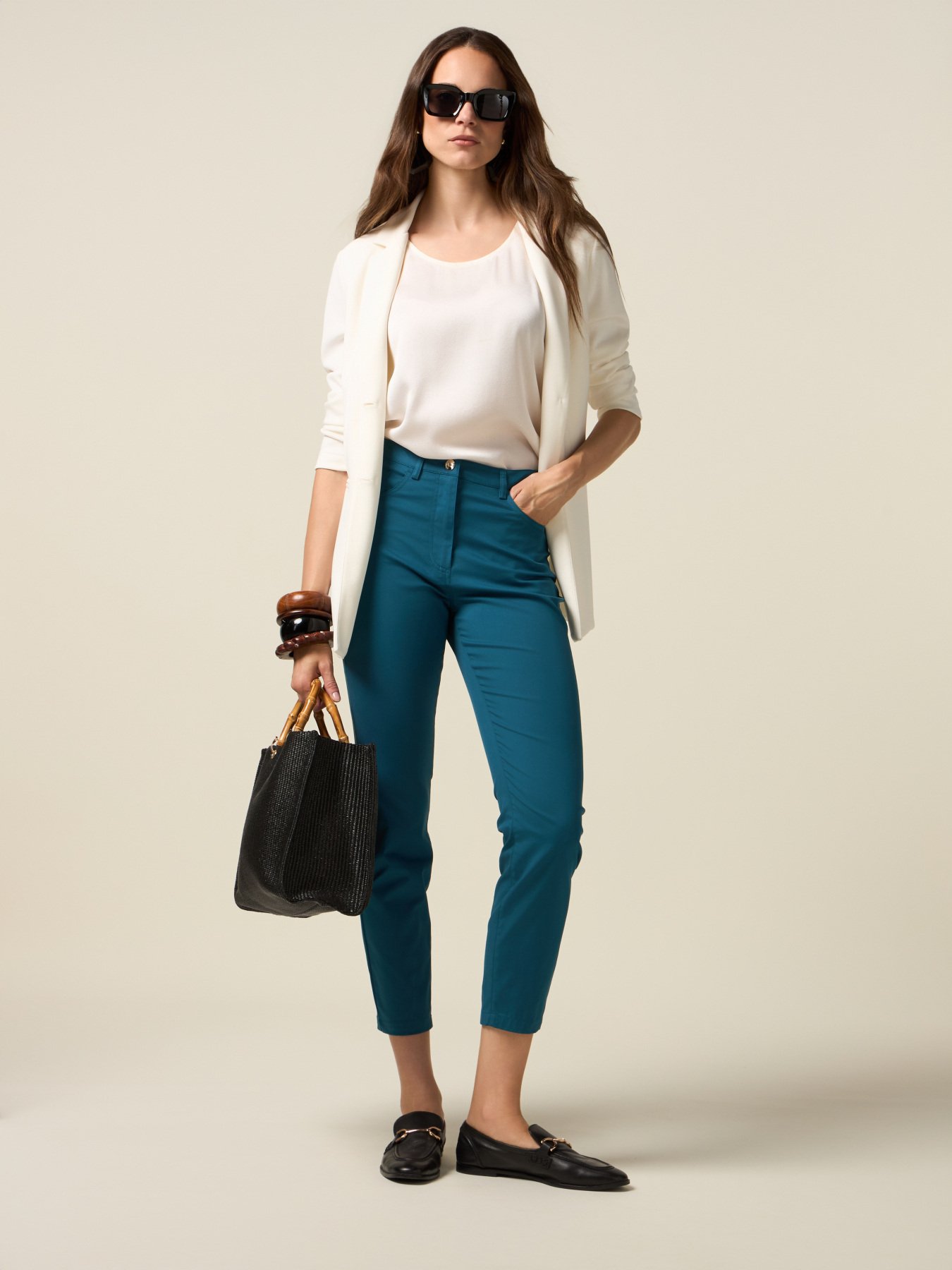 Pantalon skinny en coton m&eacute;lang&eacute; image number 0