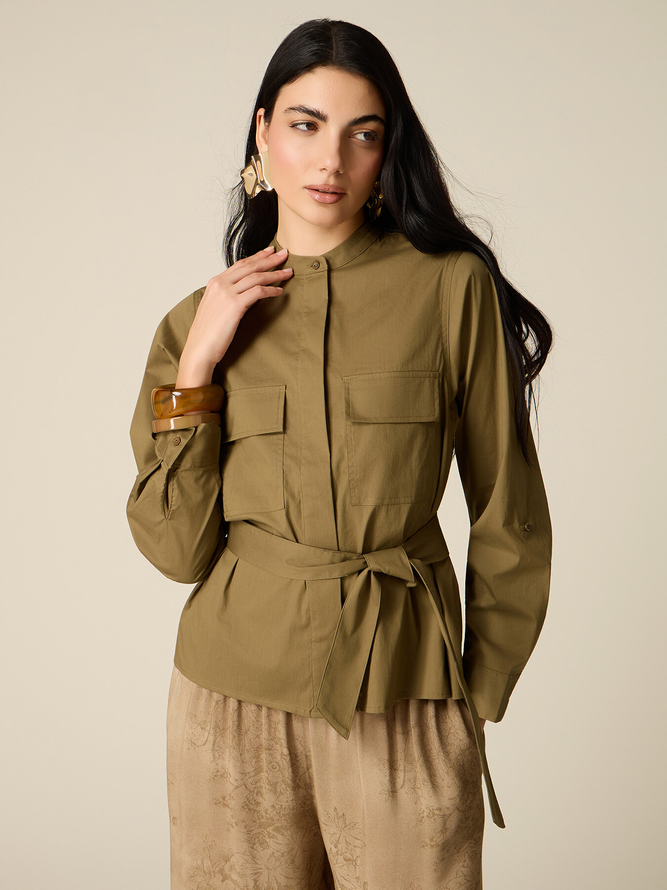 Popeline-Hemd mit G&uuml;rtel image number 1