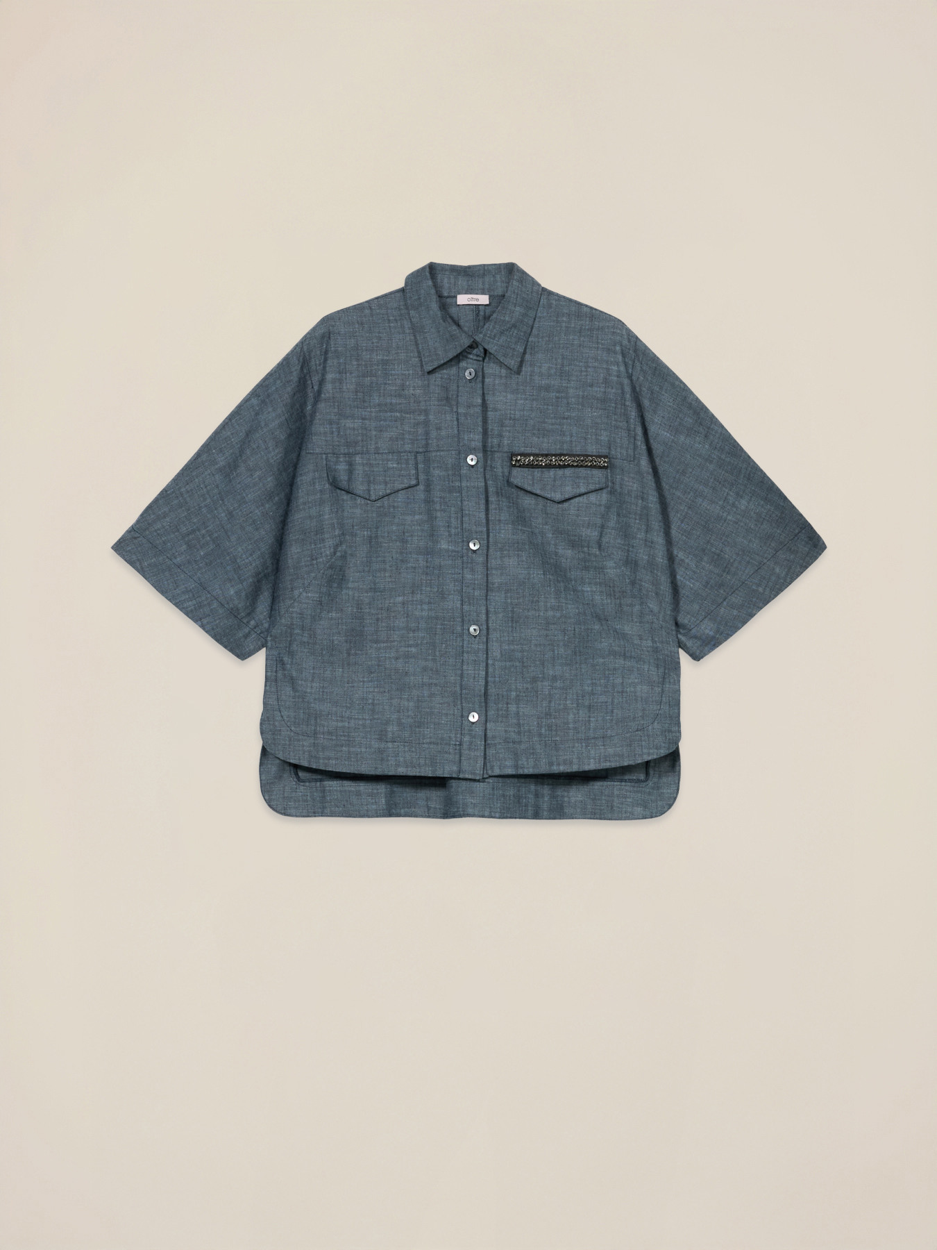 Camisa oversize mezcla de lino efecto denim image number 3