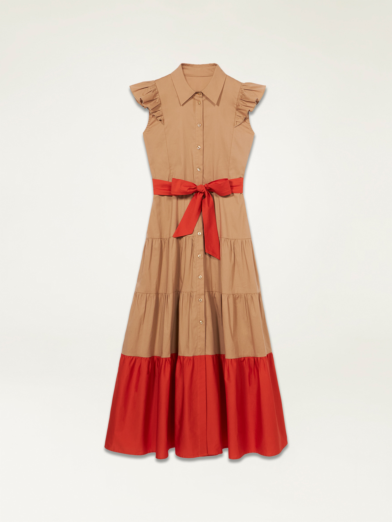 Vestido camisero largo bicolor image number 4
