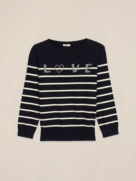 Gestreiftes Shirt mit Schmuckschrift