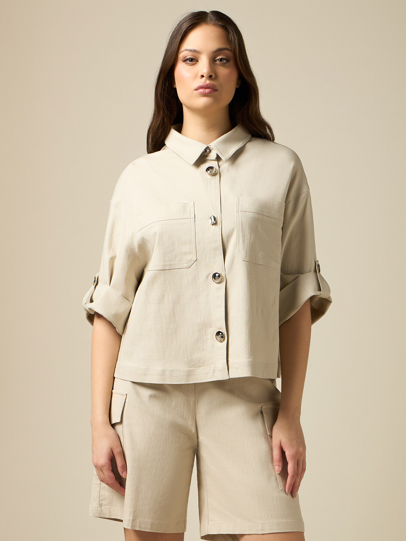 Chaqueta boxy mezcla de lino image number 0