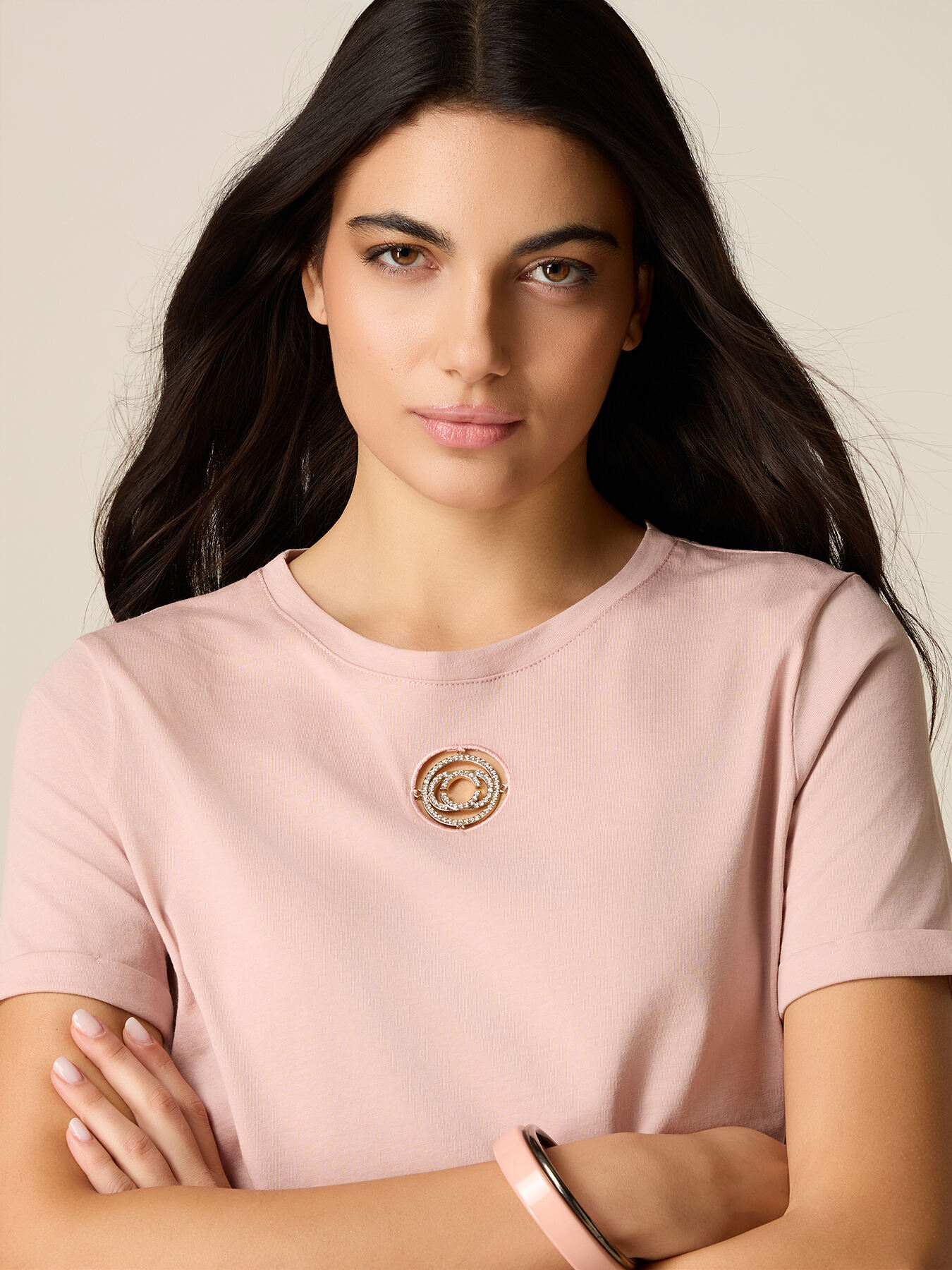 T-shirt with intarsia and crystals image number 2