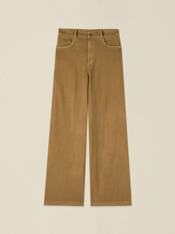 Wide leg garment-dyed cotton trousers