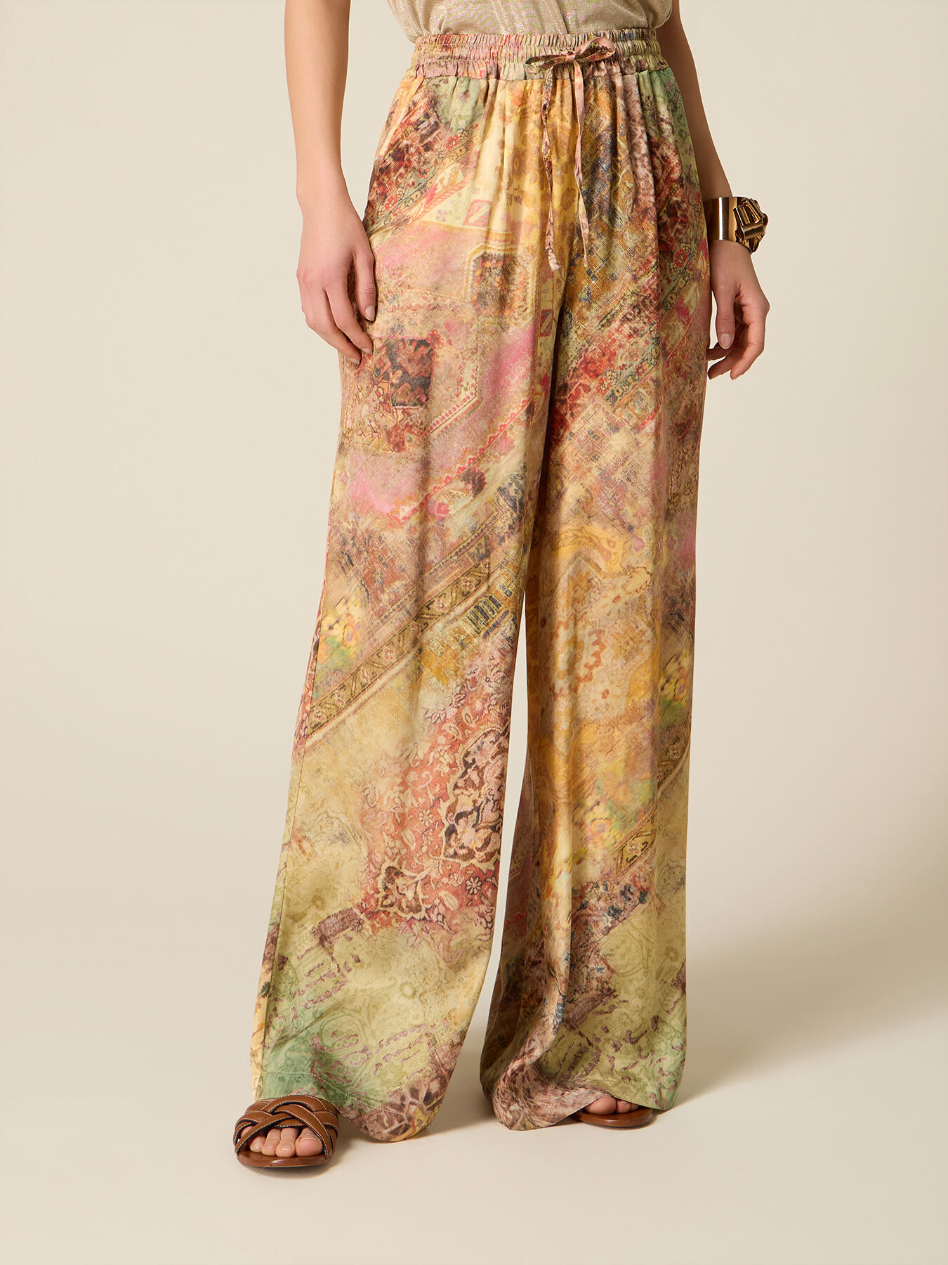 Patterned satin palazzo pants image number 3