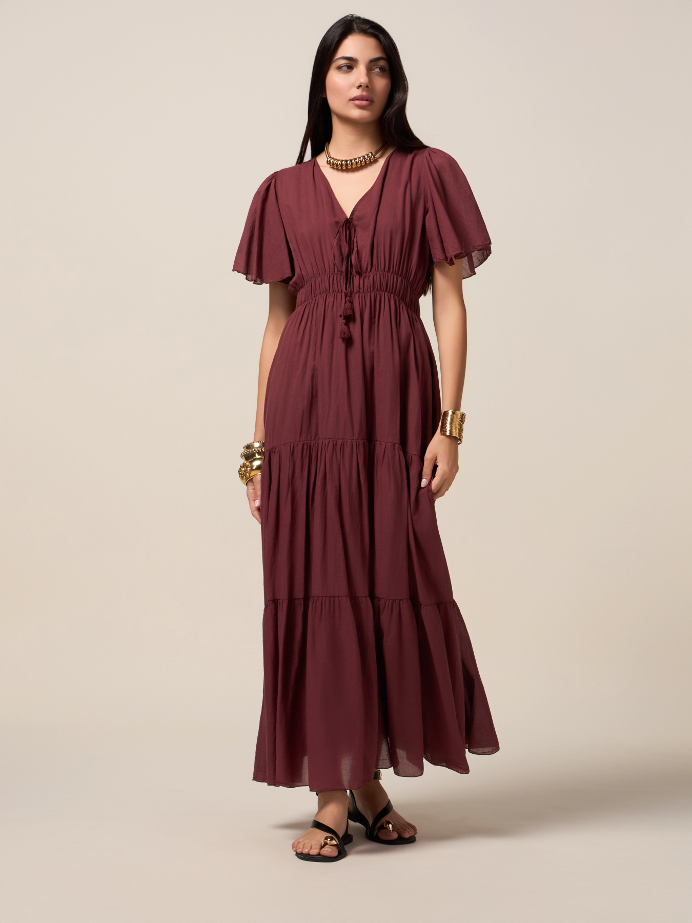 Rochie lungă din muselină de bumbac image number 0