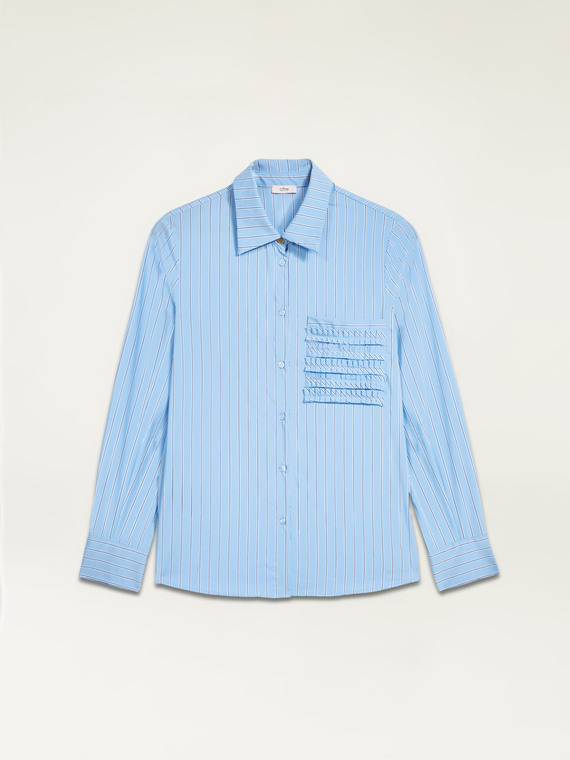 Striped shirt with pleated breast pocket