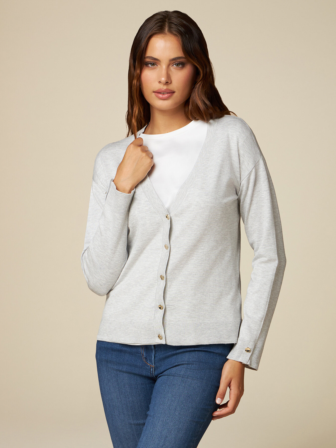 Cardigan scollo a V con bordi lurex