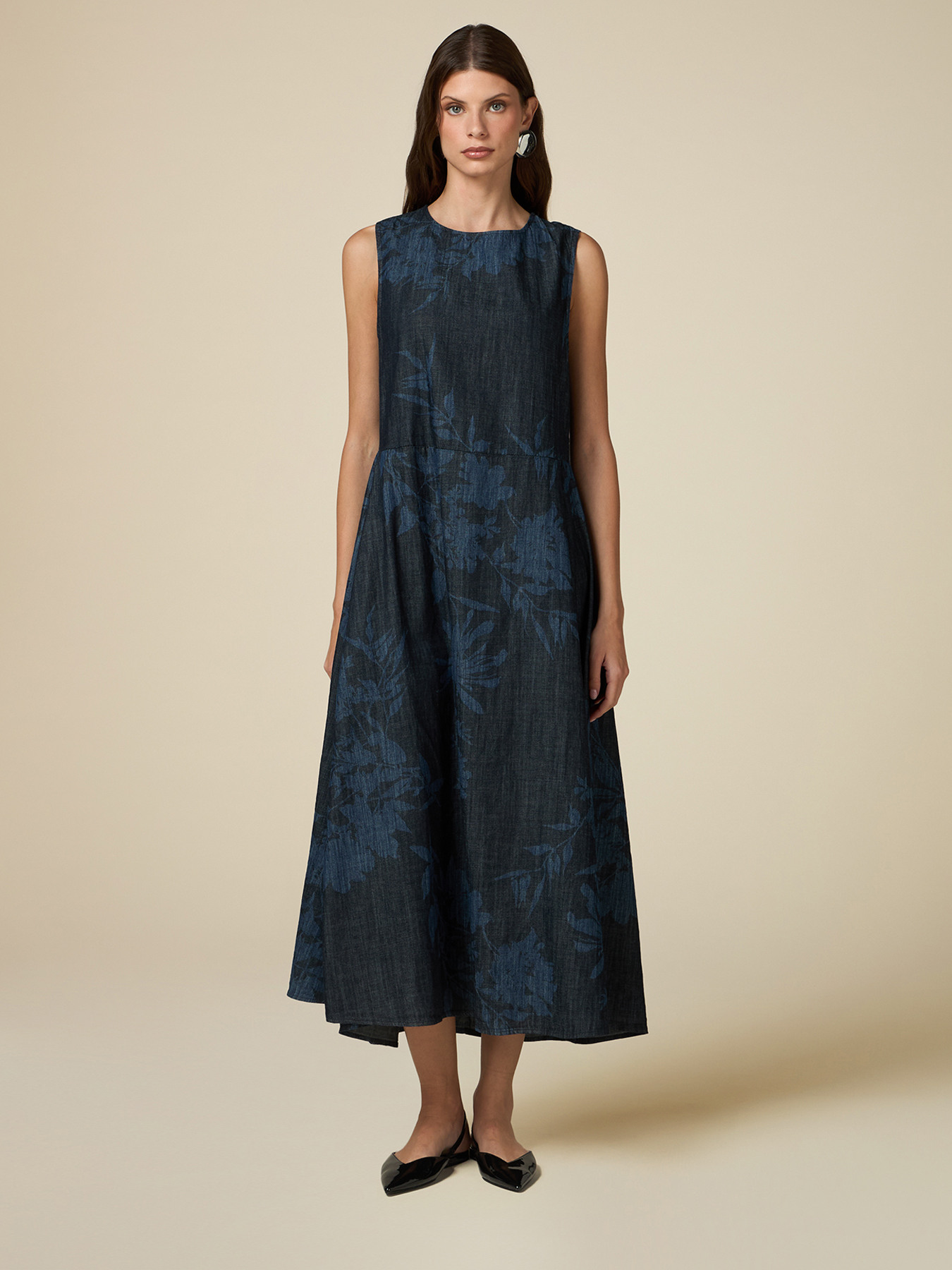 Vestito lungo in denim stampato image number 1