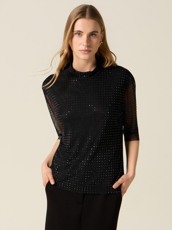 Tricou din tul cu cristale negre