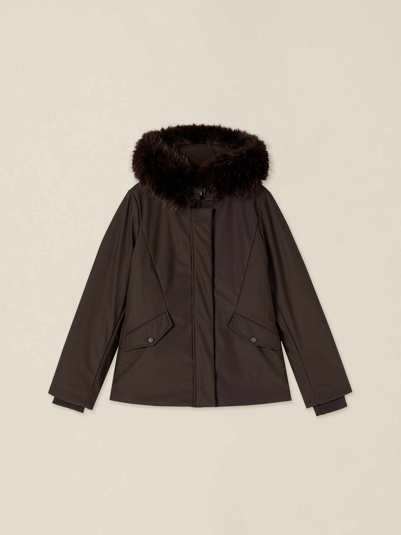 Smooth down jacket with hood and faux fur trim image number 3